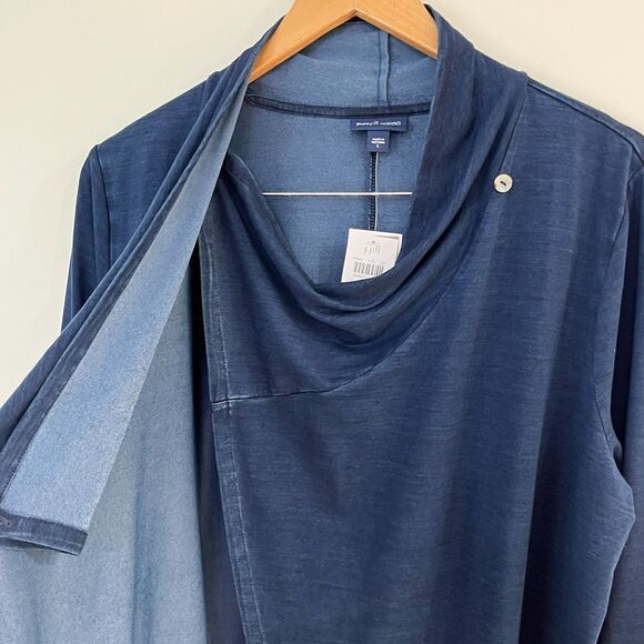Pure J Jill Indigo Long Sleeve Wrap Cardigan In Ocean Wash Womens Sz L NWT - Picture 6 of 13